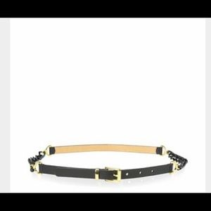 J. McLaughlin Black Leather and Chain Belt